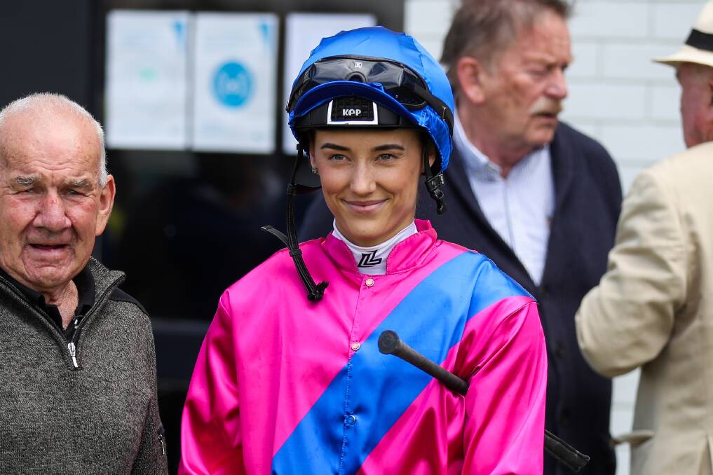 HOME: Laura Lafferty in her racing silks at Warrnambool Racecourse on Thursday. Picture: Morgan Hancock 