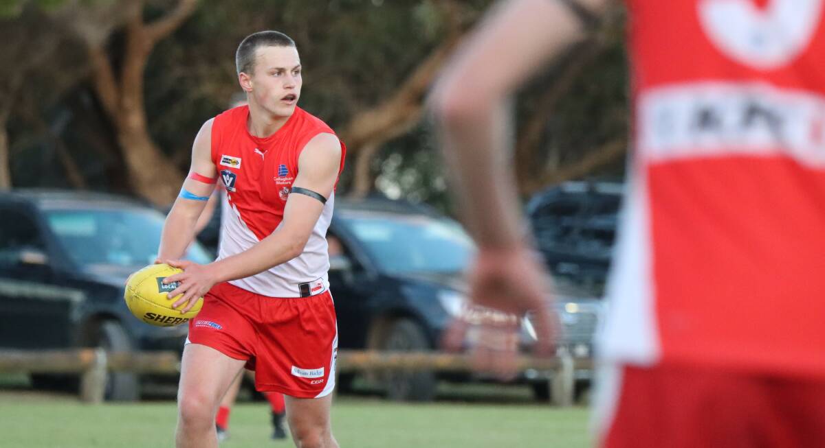 GOING PLACES: Archie Stevens made his VFL debut on Saturday. Picture: Justine McCullagh-Beasy 