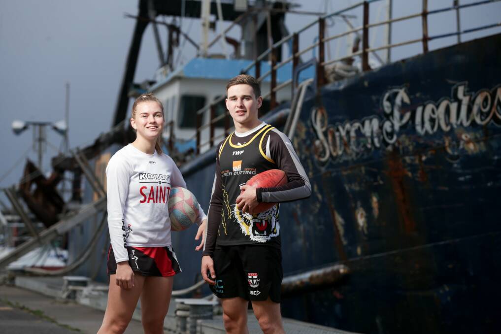 STANDING TALL: Millie and Toby Jennings are playing seniors for Koroit (netball) and Portland (football) respectively. Picture: Chris Doheny