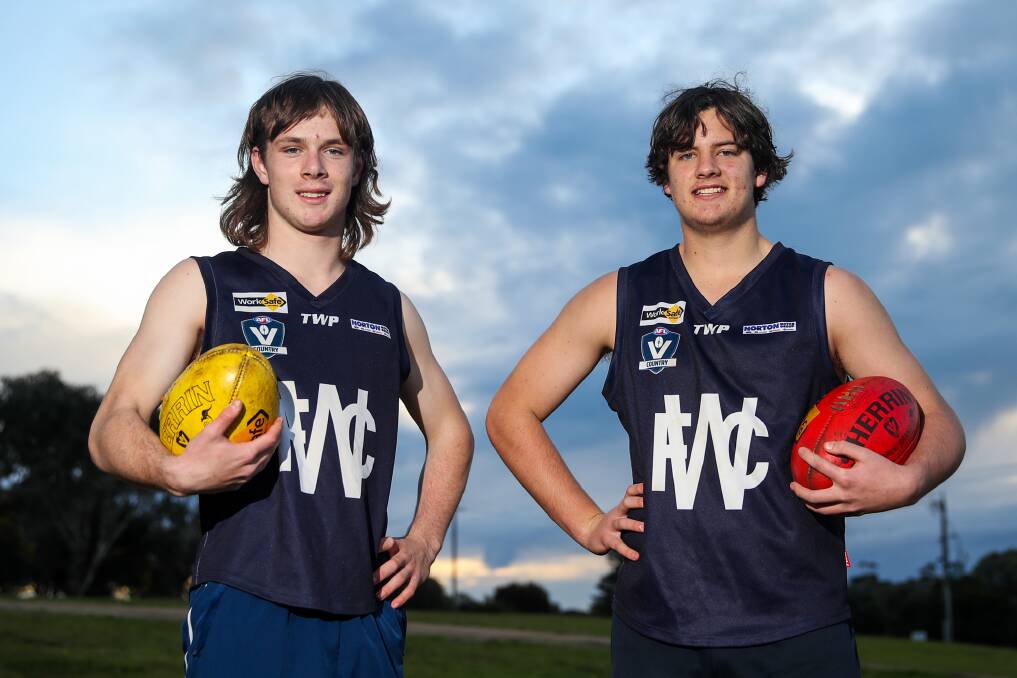 TEAMMATES: Warrnambool footballers Reggie Mast and Amon Radley will represent GWV Rebels at the V/Line Cup in September. Picture: Morgan Hancock 