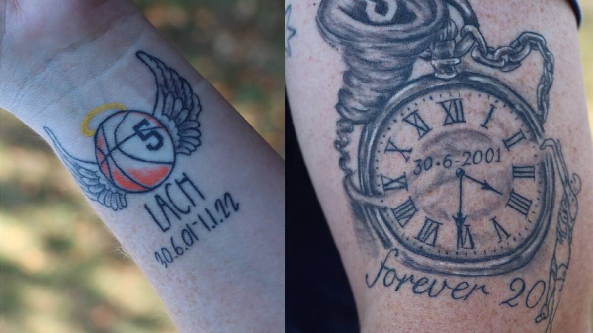 WITH LOVE: Amy and Jason Stephenson's tattoos honouring their late son Lachlan. Pictures: Justine McCullagh-Beasy