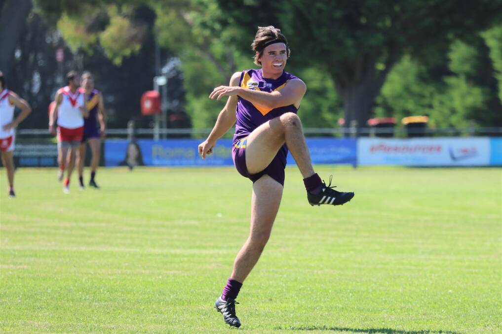 KICKING ON: Hamish Gleeson is hoping to build on a breakout 2021 season. He played against Ararat in Port Fairy's final practice match on Saturday. Picture: Justine McCullagh-Beasy