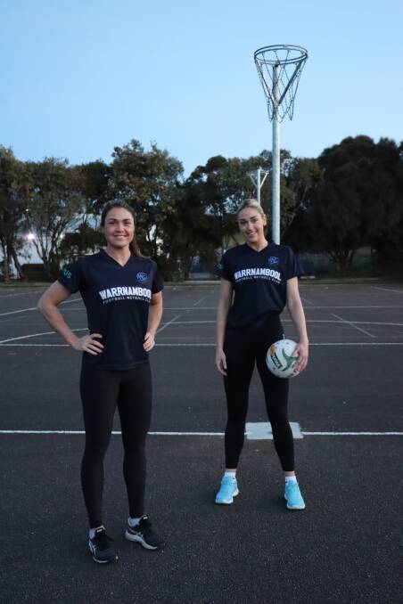 TRUE BLUES: Playing netball for Warrnambool means a lot to goal keeper Emma Cust and goal shooter Amy Wormald. Picture: Justine McCullagh-Beasy