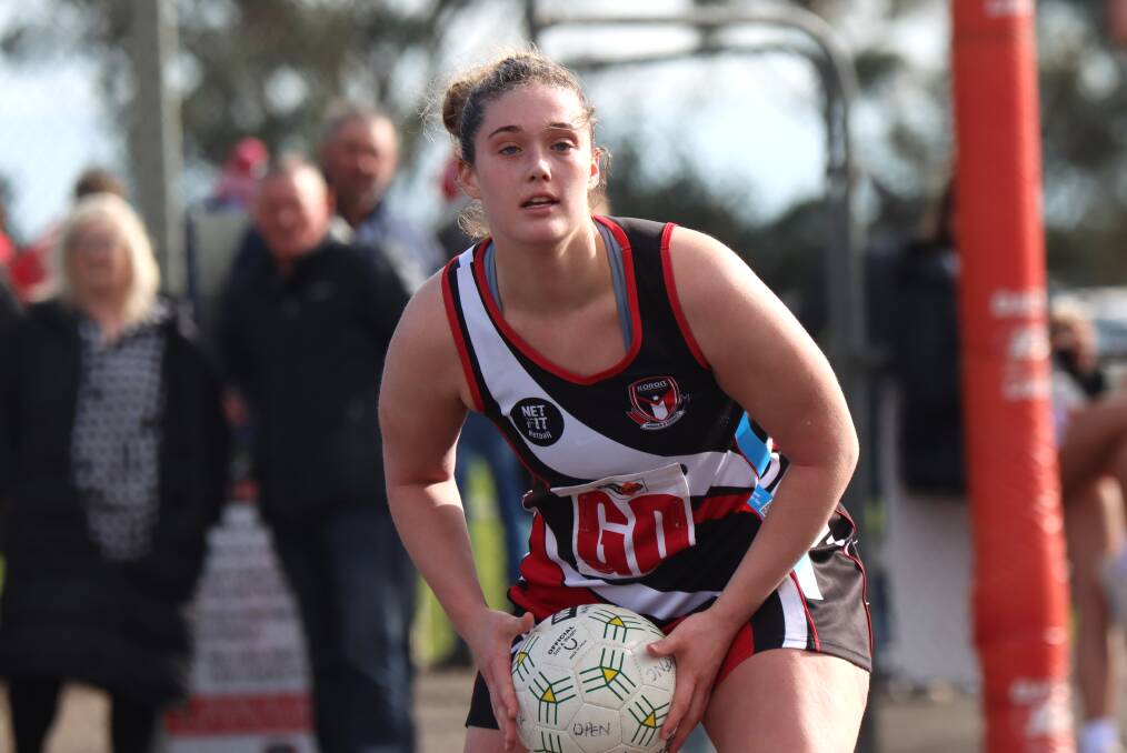 COOL, CALM, COLLECTED: Molly McKinnon played her role in goal defence for Koroit. Picture: Justine McCullagh-Beasy 
