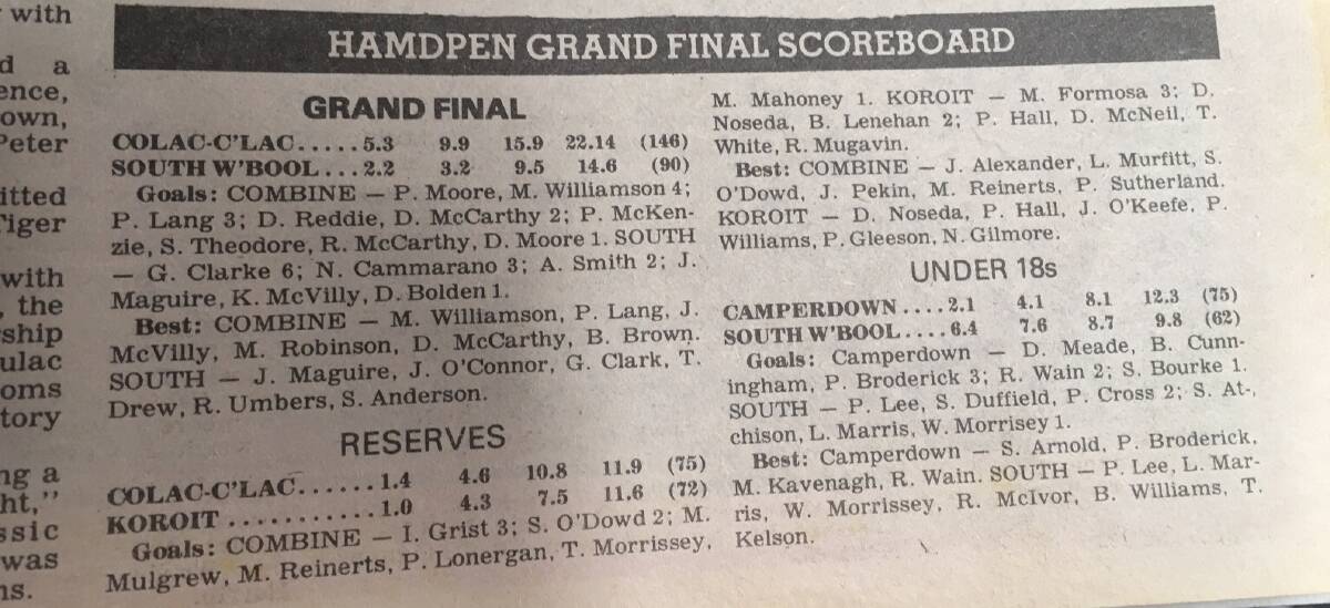 HISTORY: The 1985 Hampden league grand final scorecard. 