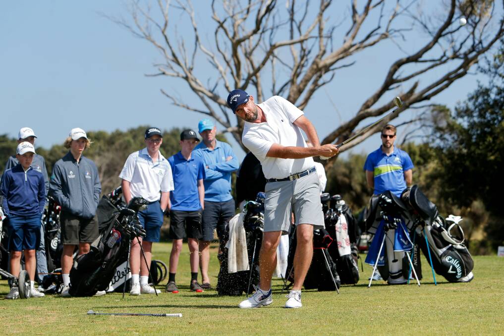 HOME SWEET HOME: Marc Leishman took budding south-west golfers for a clinic during his most recent visit to Warrnambool. Picture: Anthony Brady 