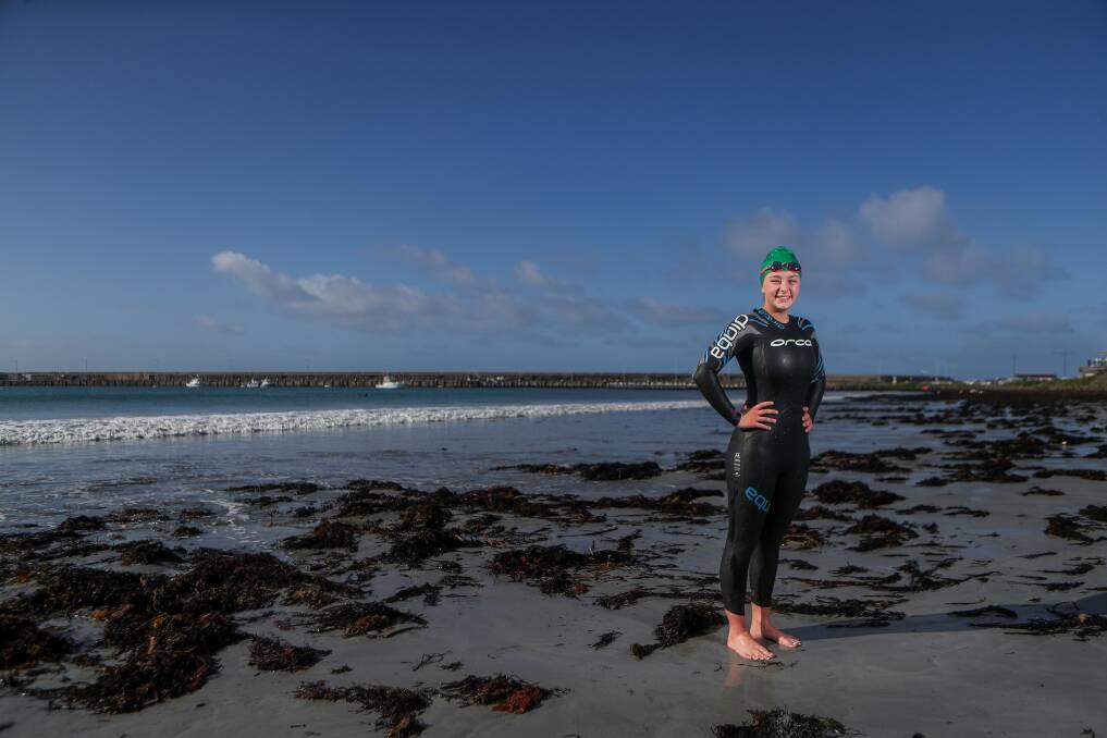 BEACH LIFE: Mikayla Bond is swimming up to three times a week in Warrnambool's waters to make up for pool closures brought on by the coronavirus pandemic. Picture: Morgan Hancock 