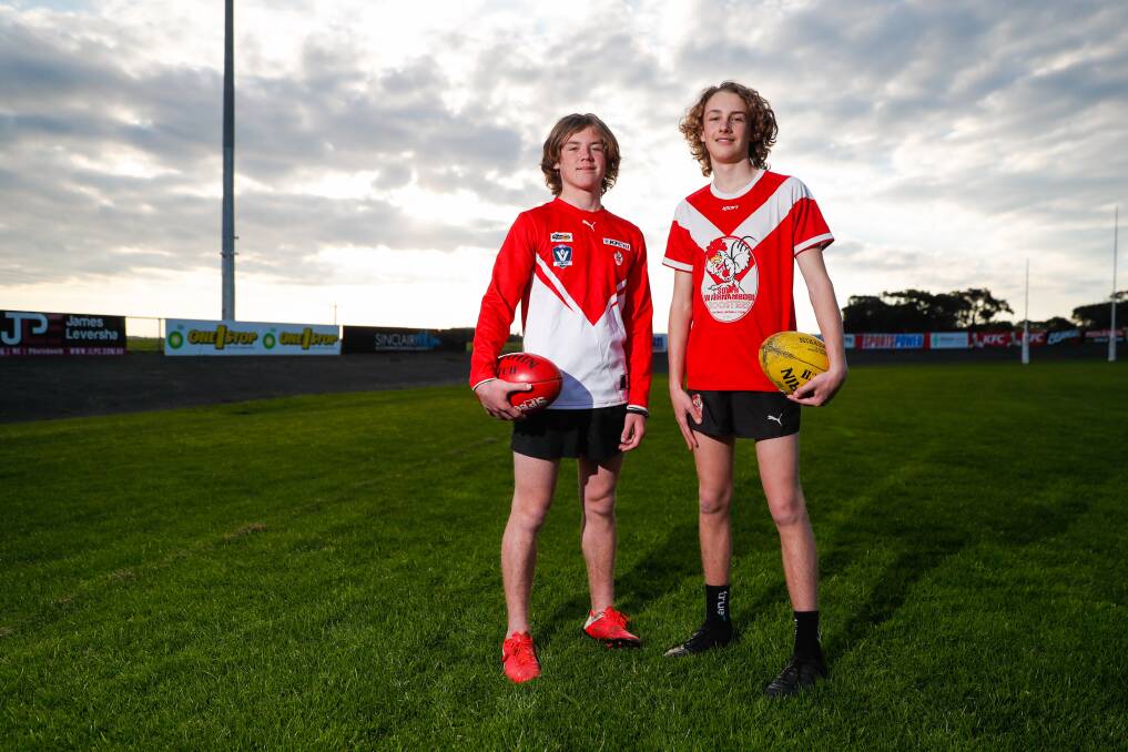 YOUNG GUNS: Ollie Smith and Cooper Miller, who will make his Hampden league senior debut on Saturday, are part of South Warrnambool's long-term plans. Picture: Morgan Hancock 