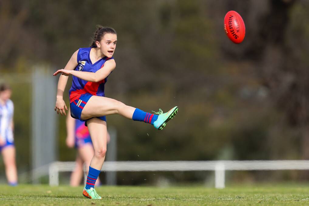 CHALKING UP DISPOSALS: Jaime Killen enjoyed Terang Mortlake's first, and only, game of the WVFFL under 18 season on Sunday. She wants to play for the team again in 2021. Picture: Morgan Hancock 