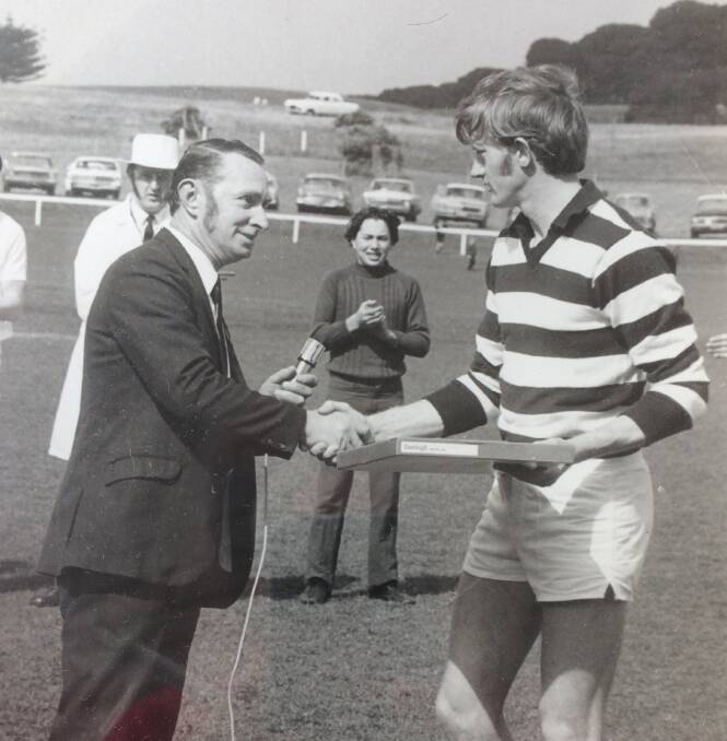 FLASHBACK: West End-Allansford's Norm Thwaites (right) pictured on Warrnambool and District league grand final day in 1971. He won the J.A Esam Medal as the competition's best player that year.