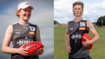 South Warrnambool's Scarlett O'Donnell and Warrnambool's Riley Holloway are part of GWV Rebels' program in 2024. Pictures by Justine McCullagh-Beasy, Eddie Guerrero 