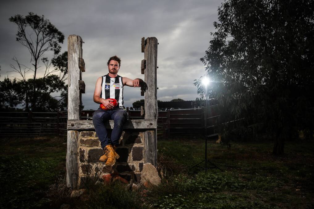 COUNTRY LIFE: Footballer Sam Gordon, who has returned to the Hampden league, is working on his family's lamb and beef property at Leslie Manor, outside of Camperdown. Picture: Morgan Hancock