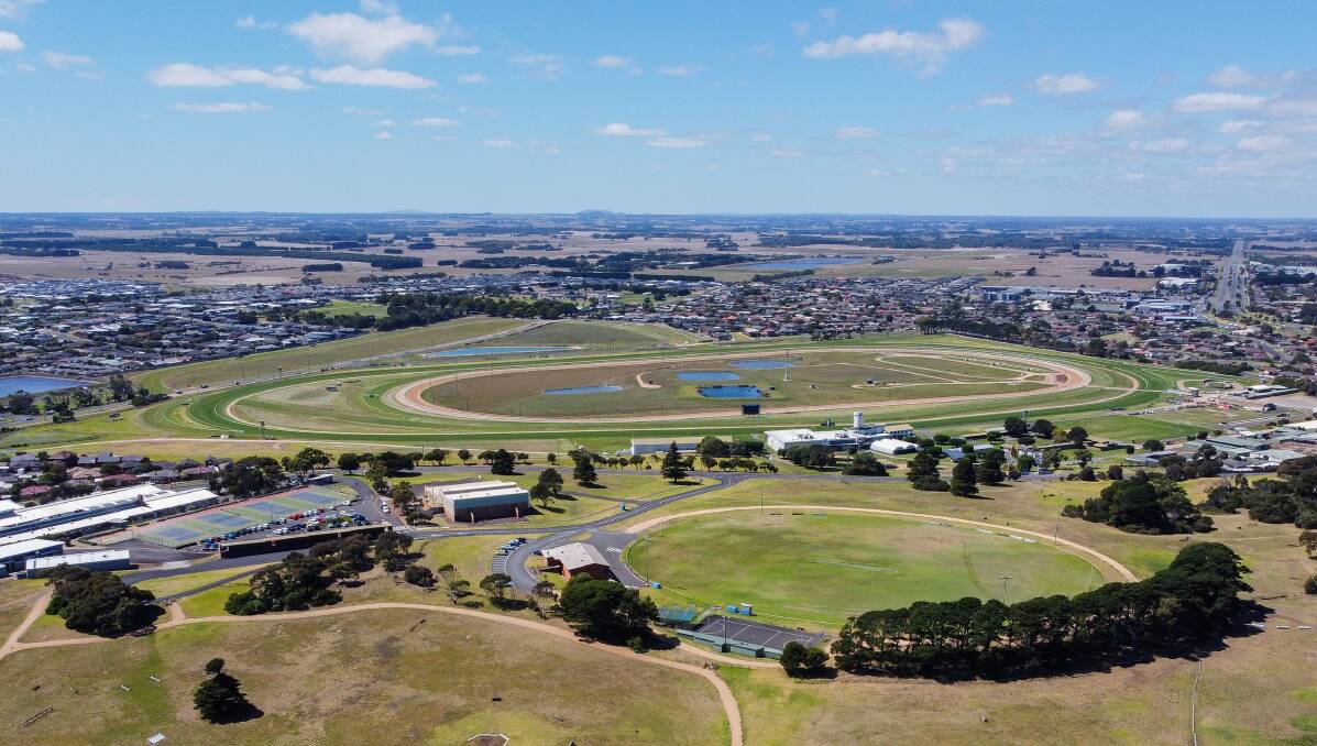 WHERE THE MAGIC HAPPENS: A bird's eye view of Warrnambool racecourse, in the background. Picture: Morgan Hancock 