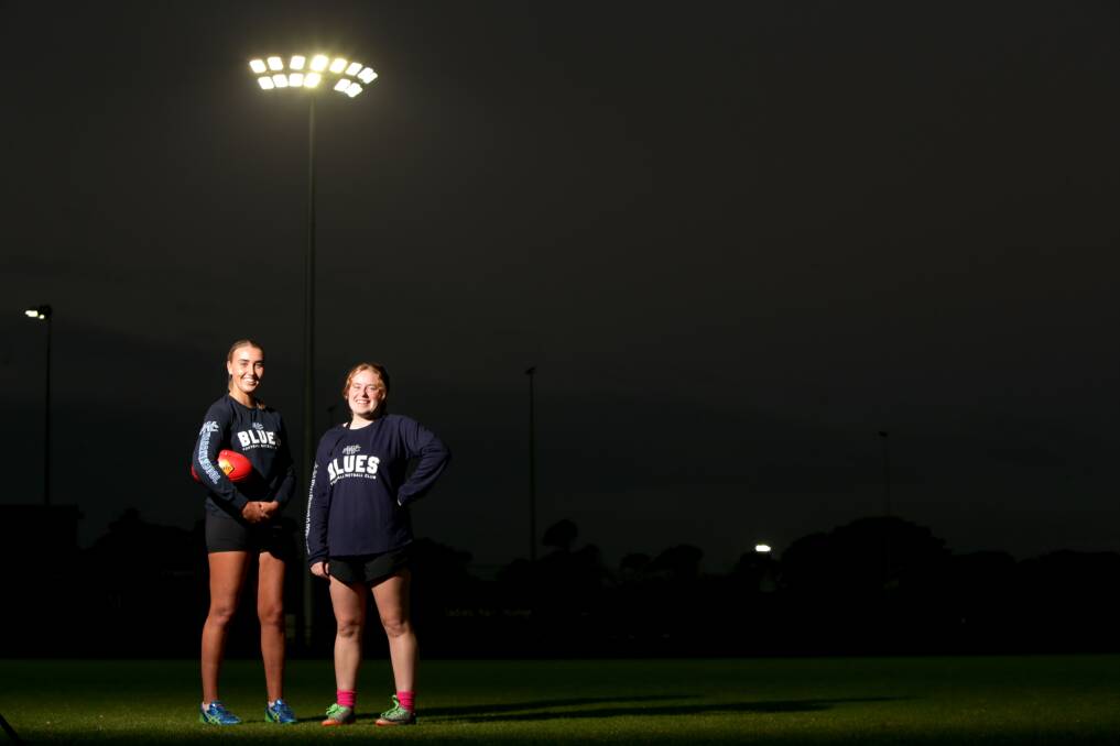 BRIGHT FUTURE: Warrnambool footballers Elke Aulsebrook and Clancy McCoy are ready to be the first to play under the new lights at Reid Oval. Picture: Chris Doheny