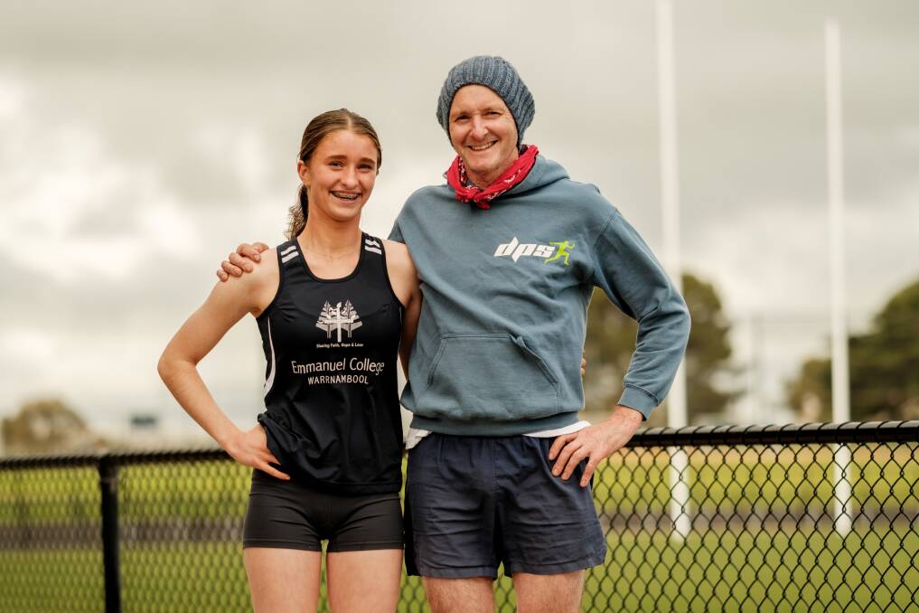Hannah McMeel and dad Carl McMeel at Reid Oval which will host the Warrnambool Gift in December. Picture by Chris Doheny 