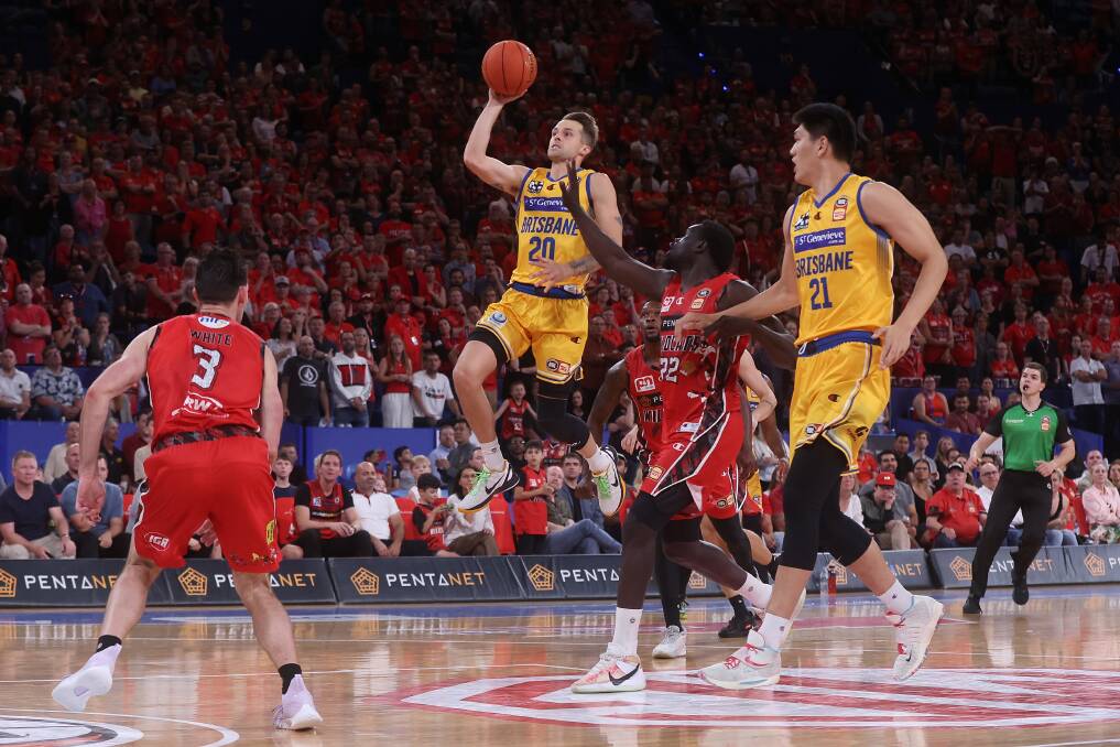AIRTIME: Nathan Sobey in action for Brisbane Bullets against Perth Wildcats. Picture: Getty Images 