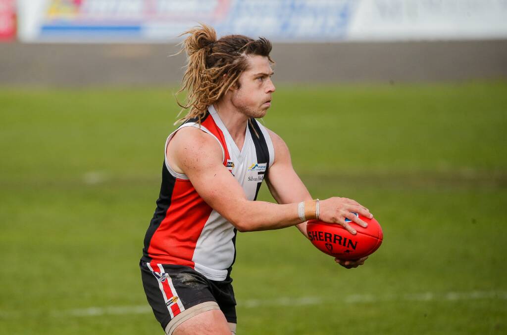 Dylan McCutcheon loves wearing Koroit's red, black and white colours again. Picture by Anthony Brady 