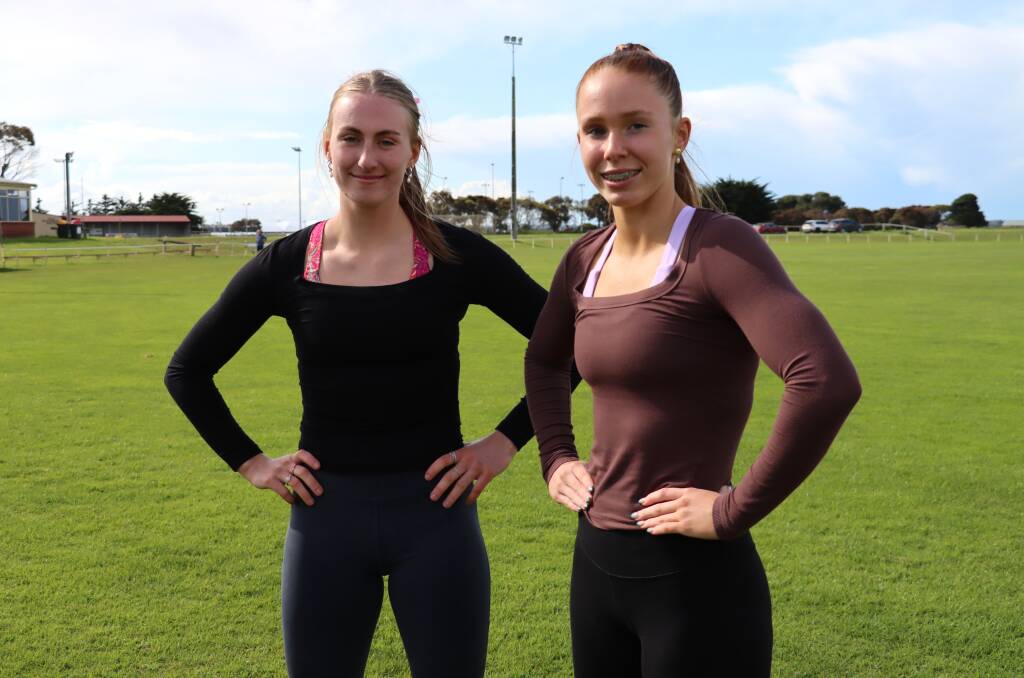 Friends and athletes Layla Watson and Grace Kelly at DPS athletics training on Tuesday. Picture by Justine McCullagh-Beasy 