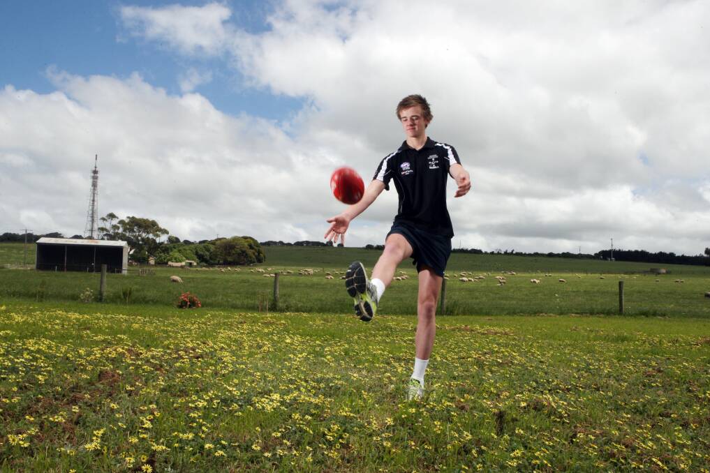 FIELD OF DREAMS: A teenage Marty Gleeson at his parent's Koroit farm before the 2012 AFL draft. 