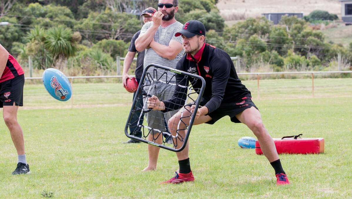 FOCUS: Former Essendon footballer Jackson Merrett, pictured during an AFL community camp in Port Campbell in 2018, now plays for WAFL outfit Peel Thunder.