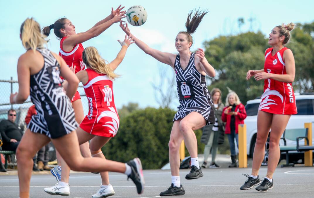 SIDELINED: Camperdown netballer Ruby Pekin-Schlicht, who plays in the back court, will watch the Magpies while she recovers from an ankle injury. Picture: Chris Doheny