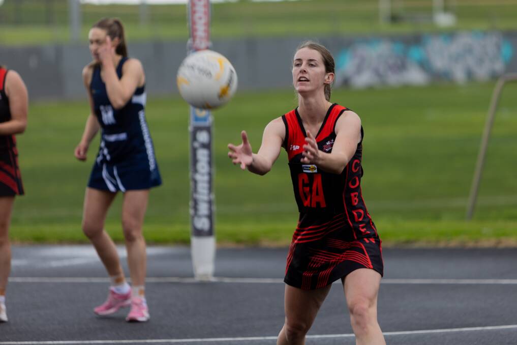 Cobden's Jaymie Finch in action against Warrnambool. Picture by Anthony Brady 