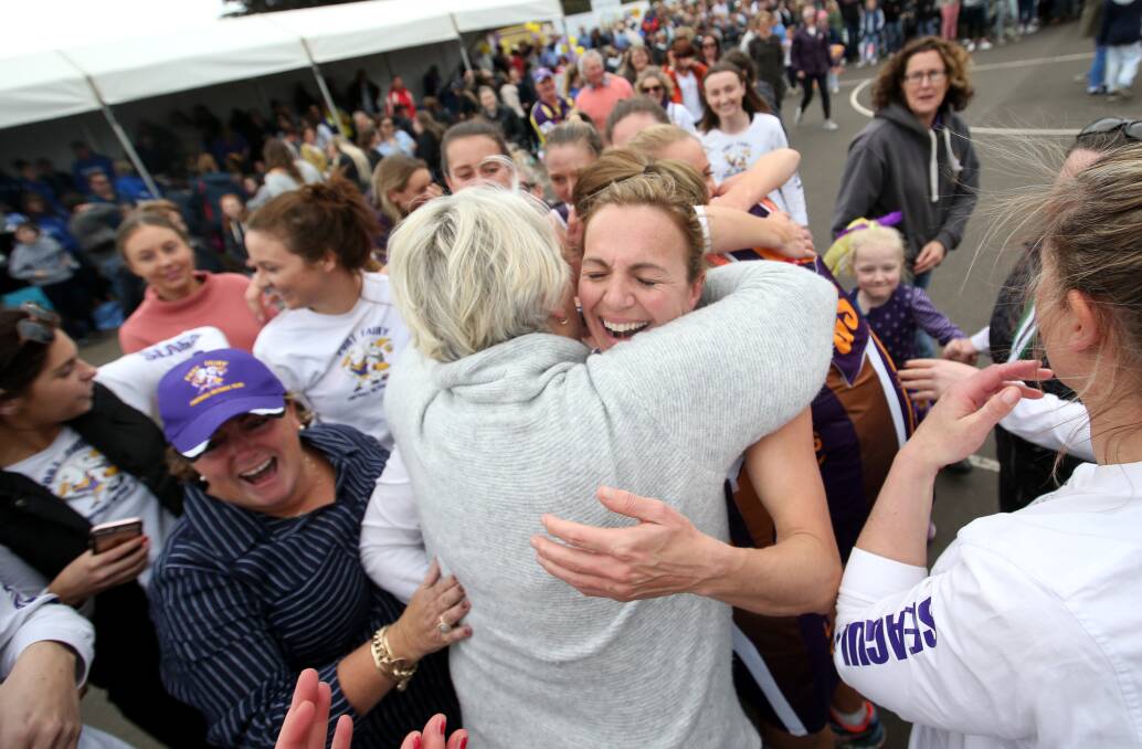 FINALLY: An emotional Nicole Dwyer after winning her first A grade premiership with Port Fairy in 2016. She joined the club in 1998. 