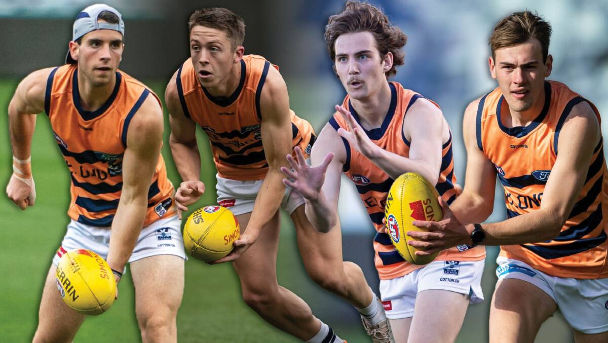EARNING THEIR HOOPS: Liam Herbert, Mitch Burgess, Josh Dwyer and Isaac Wareham are impressing at Geelong VFL. Pictures: Arj Giese 
