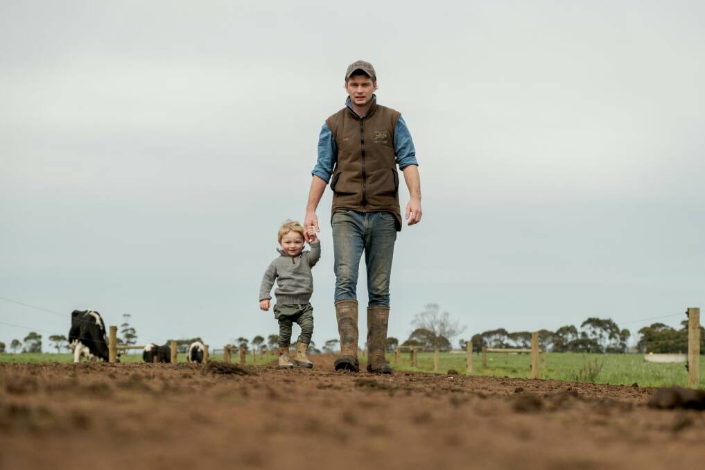 Monk and Son AG Services owner Sam Monk with his son Charlie on their Cobrico farm. Picture by Chris Doheny 