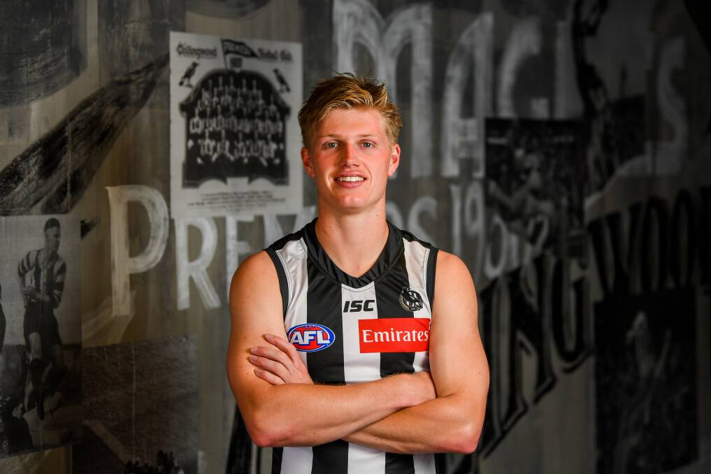 FAMOUS BLACK AND WHITE STRIPES: Collingwood believes it has struck gold with number 40 draft pick Jay Rantall. The midfielder, drafted via South Warrnambool, is tipped to make his debut in 2020. Picture: Morgan Hancock