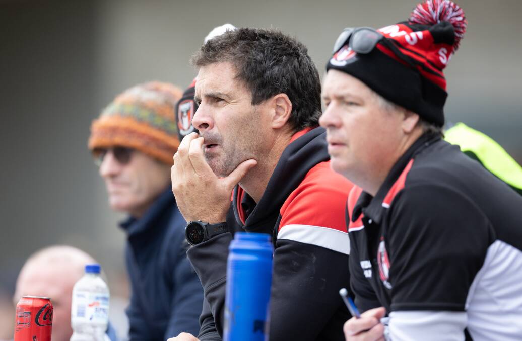 Koroit coach Chris McLaren watches a match from the bench earlier this season. Picture by Eddie Guerrero 