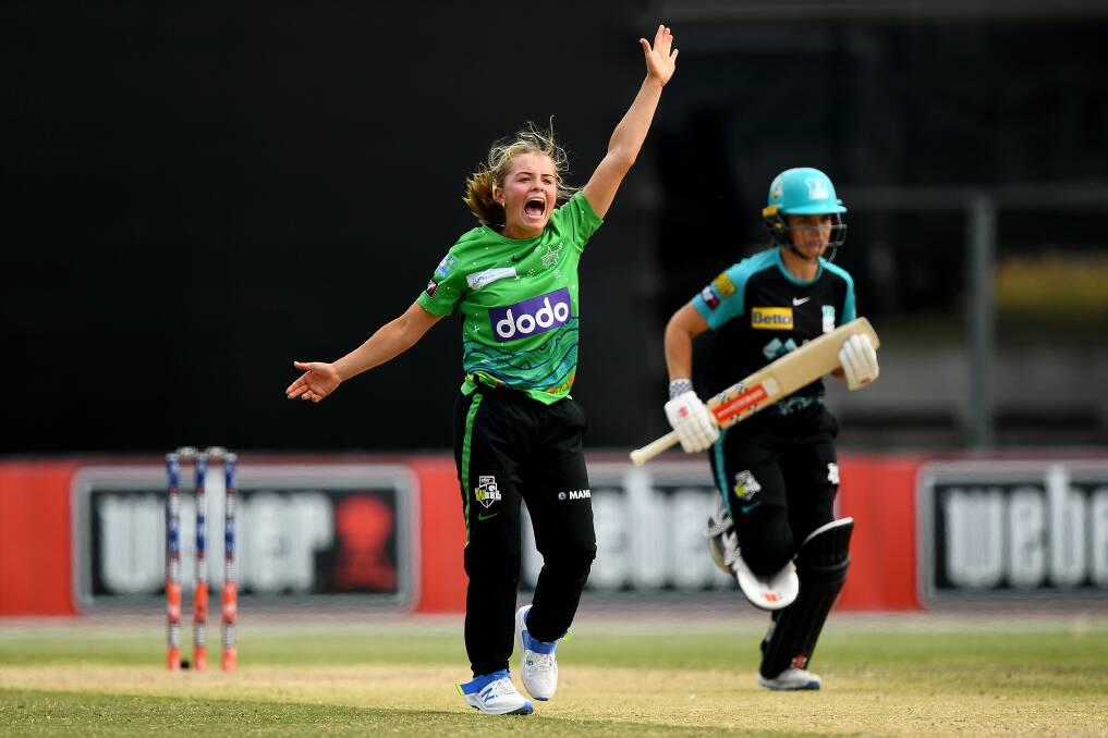 Port Campbell teenager Milly Illingworth appeals for a wicket while playing for WBBL franchise Melbourne Stars. Picture by Getty Images 