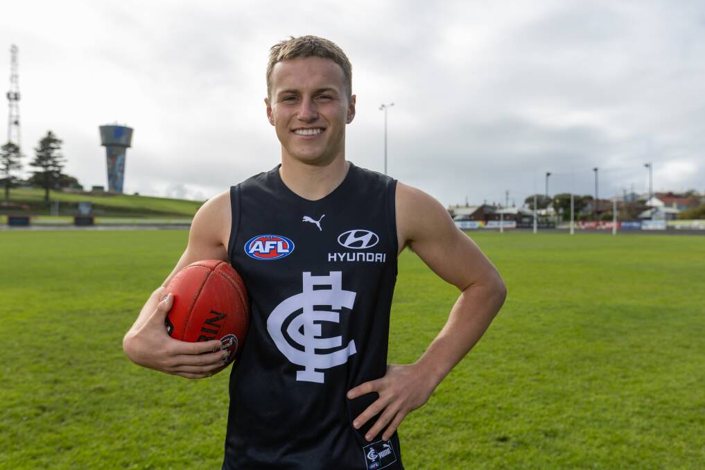 Archie Stevens is playing VFL for Carlton and has slotted into a midfield role in 2023. He is pictured at South Warrnambool's home ground on Monday. Picture by Eddie Guerrero 