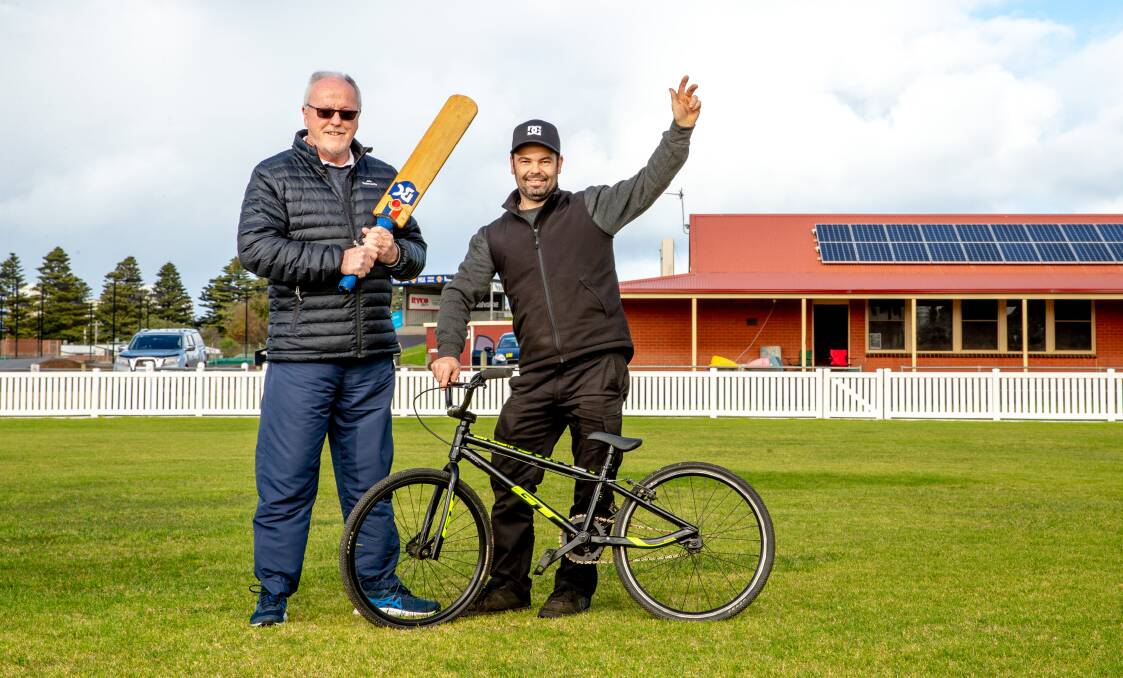 Russells Creek committee member David Rout and then Warrnambool BMX Club president Darren Mollenoyux at Jetty Flat. Picture by Chris Doheny 