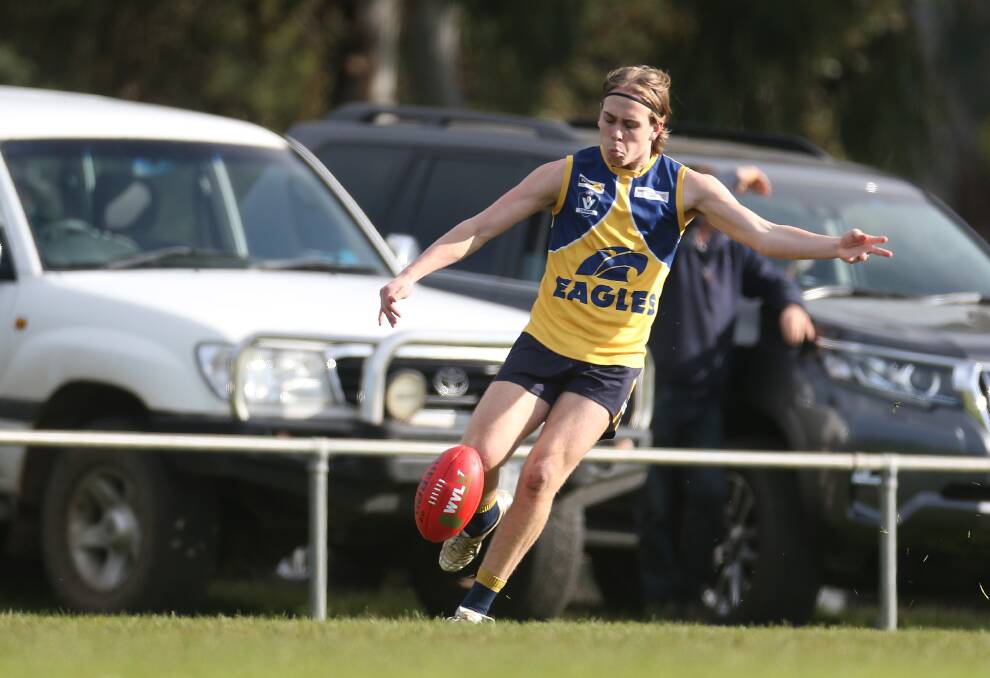 OFF TO A FLYER: Teenager Jett Bermingham impressed for North Warrnambool Eagles, winning the prestigious Maskell Medal. Picture: Anthony Brady 