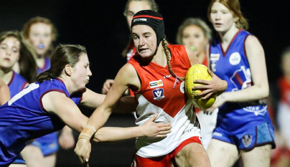 OUTTA MY WAY: South Warrnambool's Stella Bridgewater, who also plays for NAB League club GWV Rebels, in action last season. Picture: Morgan Hancock 