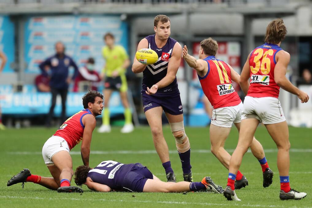 AGILE: Fremantle ruckman Sean Darcy is towering presence. He won the Dockers' best and fairest in 2021. Picture: Getty Images 