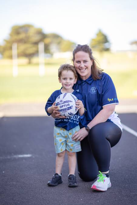 Kate Lindsey and son Billy will spend plenty of time at Warrnambool's Reid Oval netball courts in 2024. Picture by Sean McKenna 