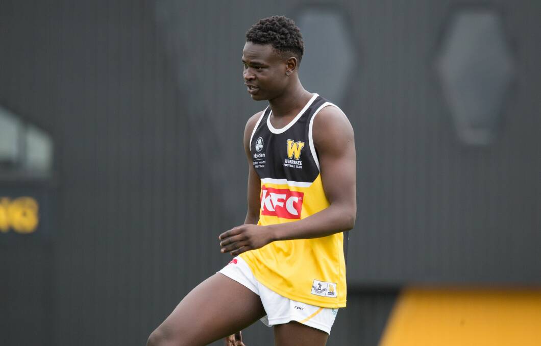 EARNING HIS STRIPES: Emmanuel Ajang has graduated from the NAB League and is now part of VFL club Werribee. Picture: Belinda Vitacca