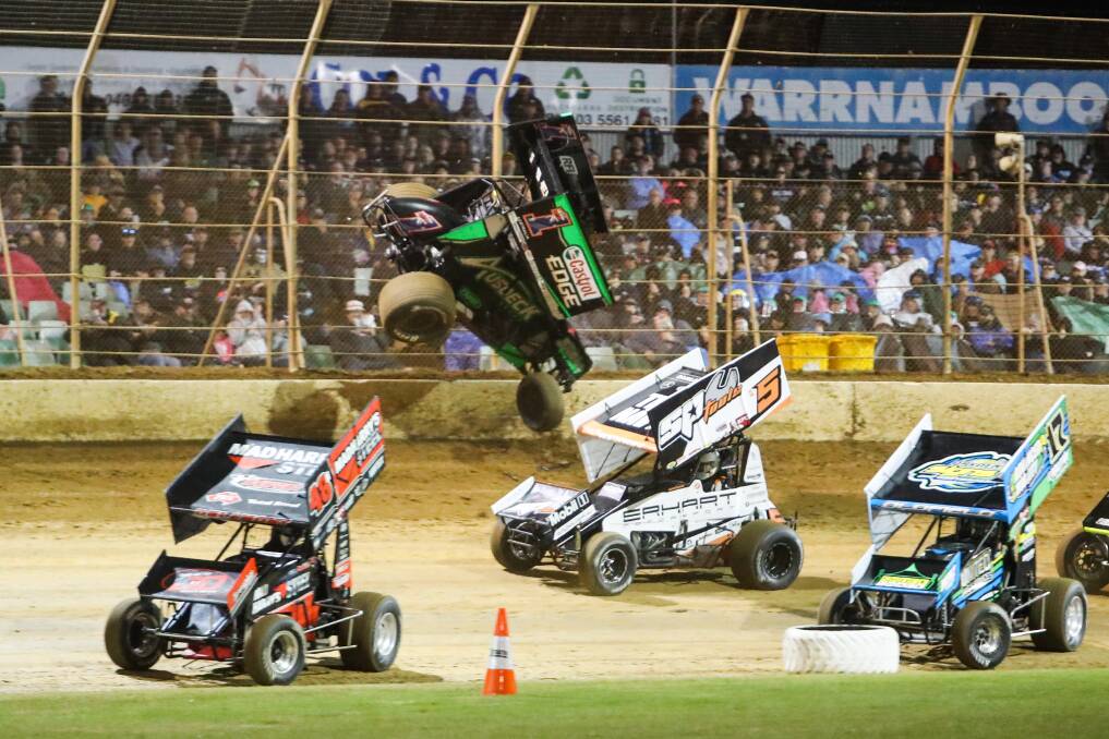 CARNAGE: Thousands of fans make the annual pilgrimage to Premier Speedway for the high-octane action and crashes which make the Grand Annual Sprintcar Classic. Picture: Morgan Hancock 