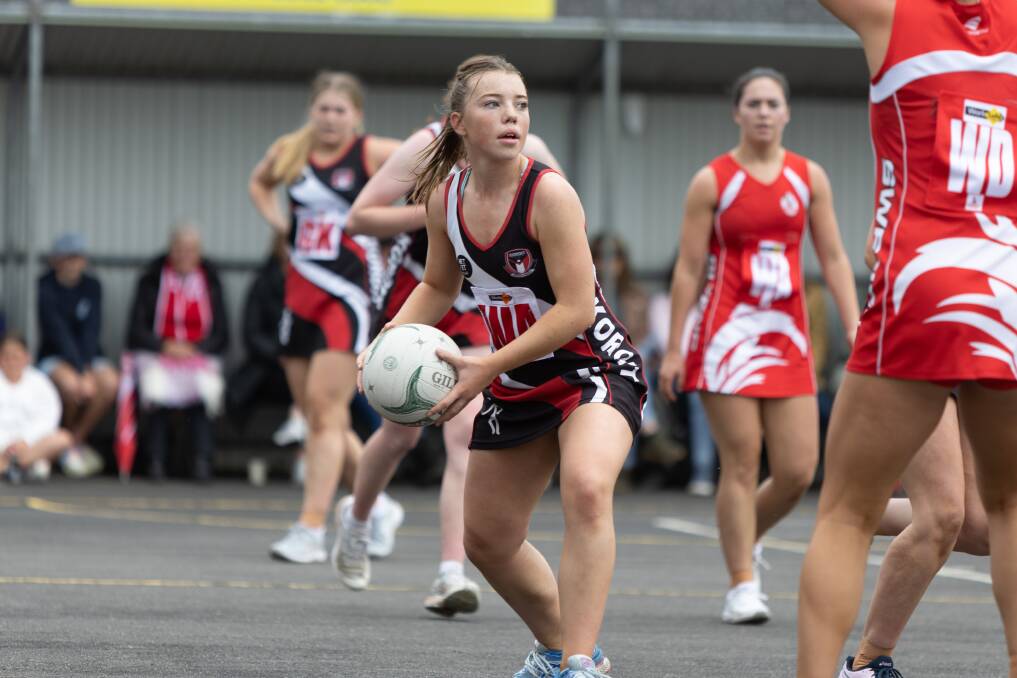 Koroit's Shelby O'Sullivan is in the Hampden 15 and under netball team. Picture by Eddie Guerrero 