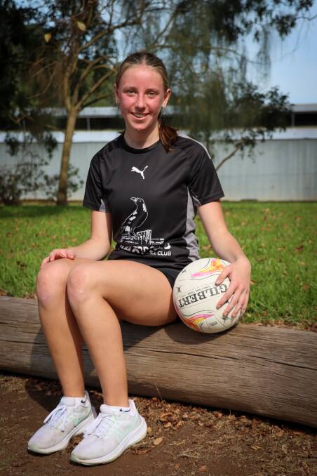 Elsie Sinnott is just 14 and playing open grade netball for Camperdown. Picture by Justine McCullagh-Beasy 
