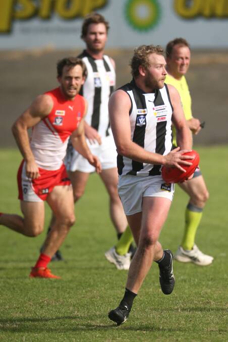 DEFENSIVE LEADER: Former co-coach Jack Williams is integral to Camperdown's finals chances in 2021. He fills a role in the Magpies' back line. Picture: Chris Doheny