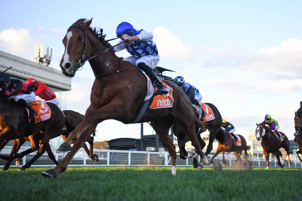 TOP TEAM: Pintoff, ridden by Declan Bates, wins at Caulfield in August. Picture: Pat Scala/Racing Photos