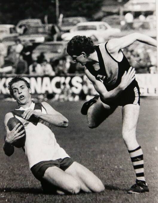 SAFE HANDS: South Warrnambool's John 'Goose' Maguire takes a mark in the 1985 grand final.