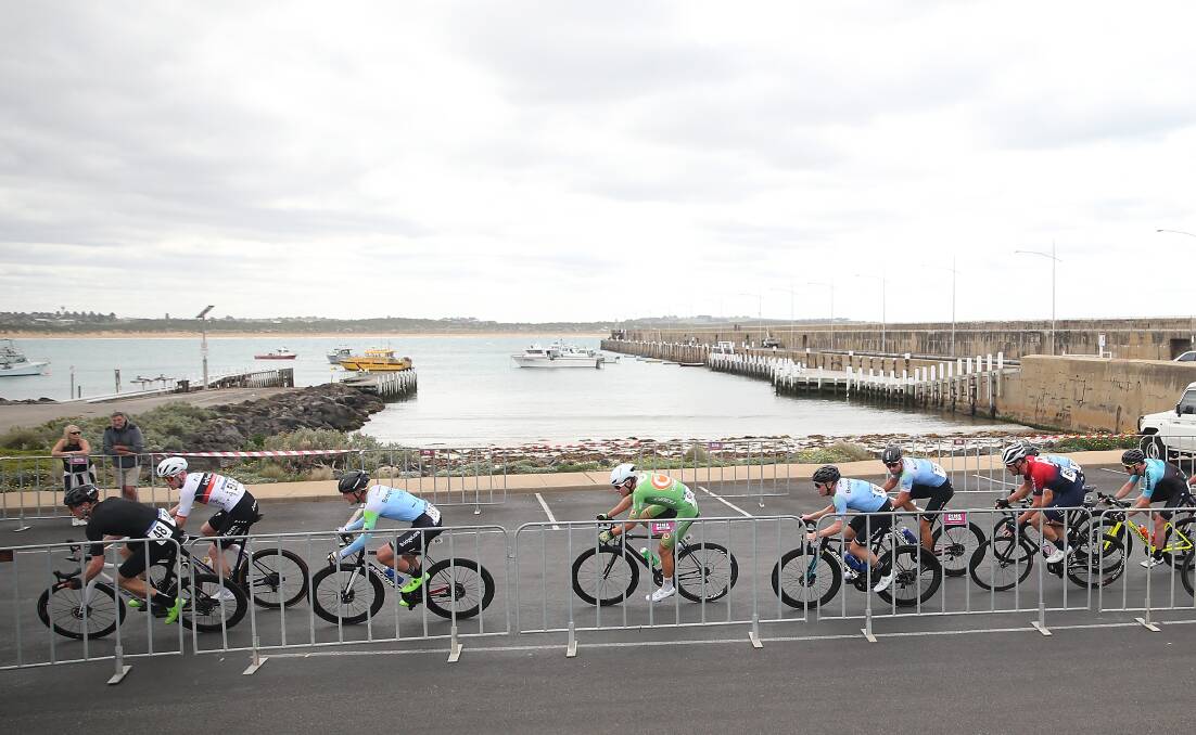 SCENIC: A criterium at Warrnambool's breakwater was part of the 2020 two-day Melbourne to Warrnambool Cycling Classic weekend. Picture: Mark Witte 