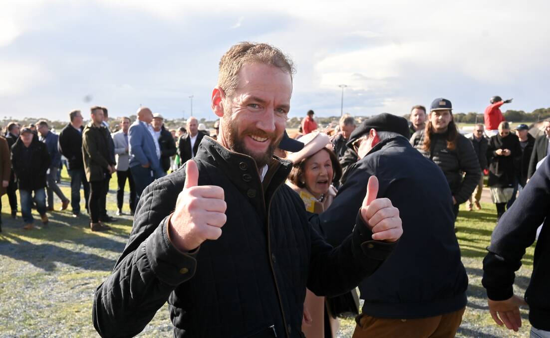 WINNING WAYS: Ciaron Maher gives the thumbs up after winning a record-breaking sixth Grand Annual Steeplechase. Picture: Chris Doheny 