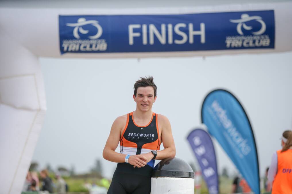 COVERING THE DISTANCE: Portland teenager Lachie Johnson has only recently committed to triathlon racing. He won the Warrnambool foreshore triathlon on Sunday. Pictures: Chris Doheny