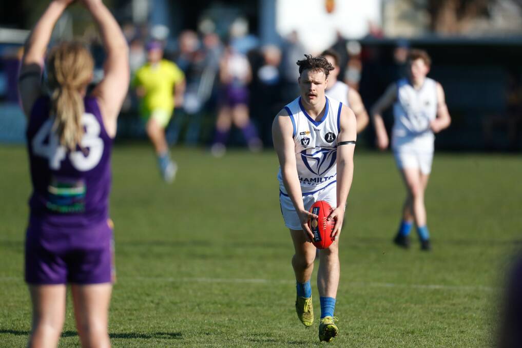 FORWARD FIX: Noah Uebergang is one of Hamilton Kangaroos' teenage forwards. He kicked 12 goals including six against Port Fairy in 2021. Picture: Chris Doheny 