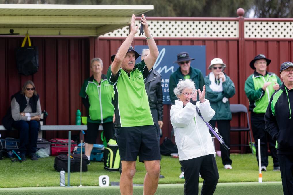 City Pearls celebrate winning the Western Playing Area Bowls division two grand final. Picture by Anthony Brady 